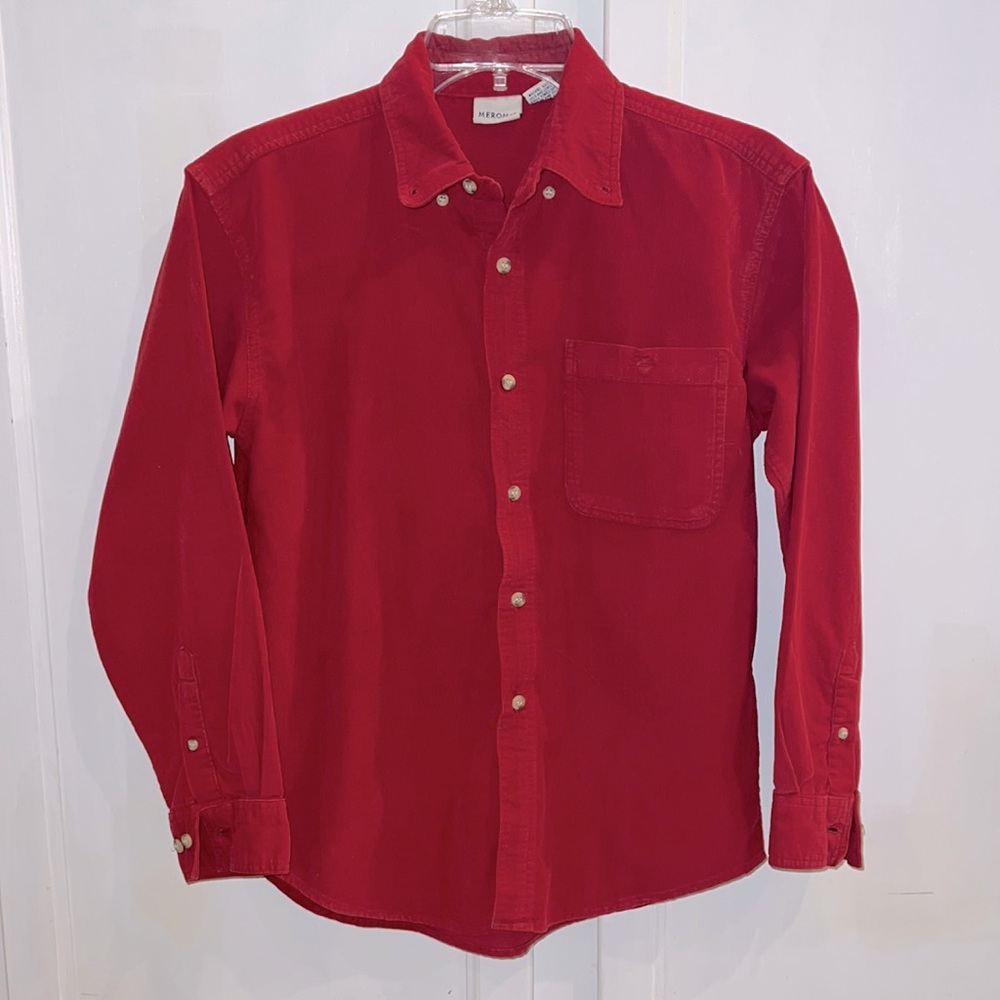 🔥Merona RED corduroy  long sleeve Holiday button down dress shirt Sz.XL